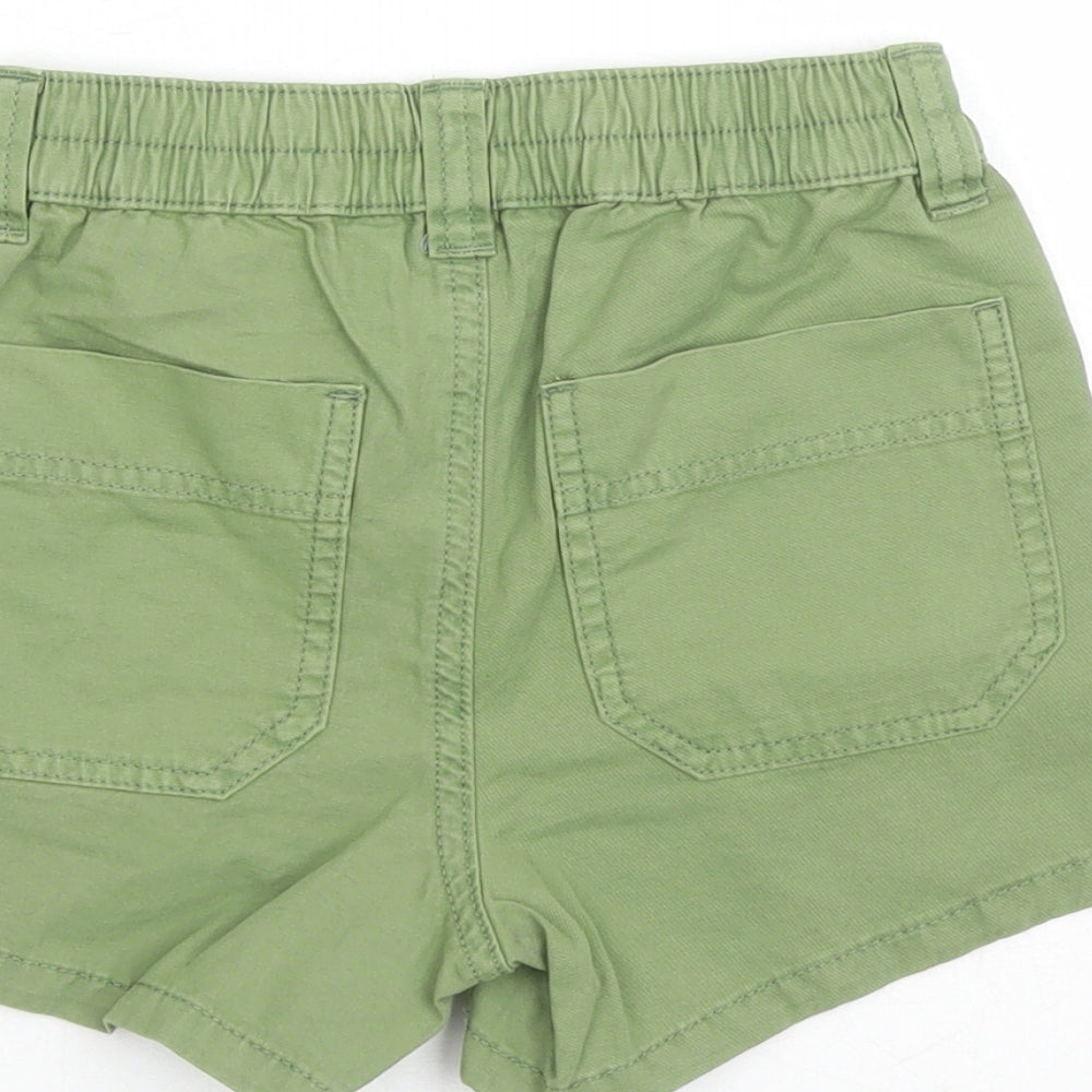 Marks & Spencer Girls Green Cotton Mom Shorts Size 6-7 Years L3 in Regular Zip - Elasticated Waist