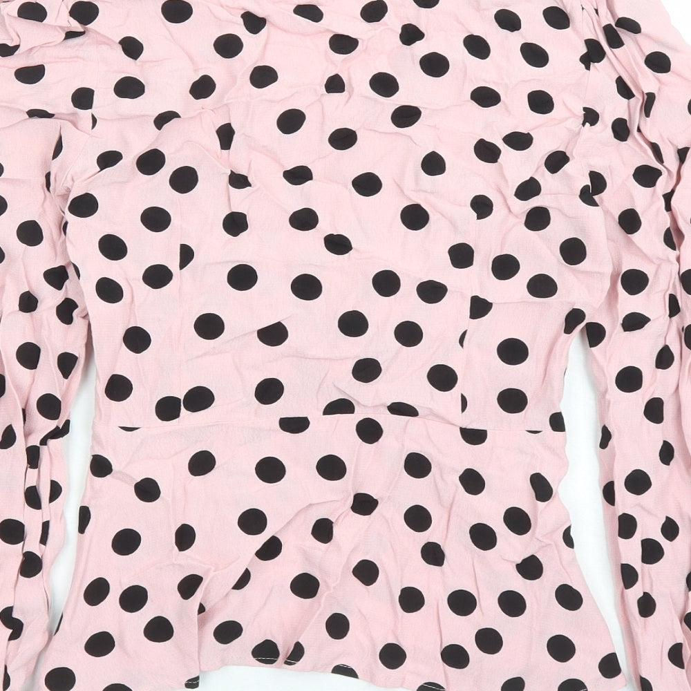 Marks and Spencer Womens Pink Polka Dot Viscose Basic Blouse Size 6 V-Neck