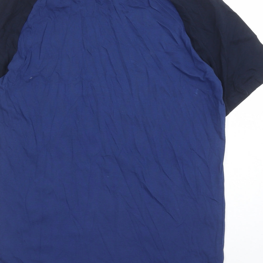 Marks & Spencer Mens Blue Colourblock Cotton Pyjama Top Size S Pullover - Daddy Cool