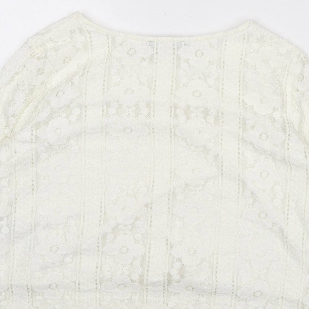 New Look Womens Ivory Geometric Polyester Cropped Blouse Size 6 Round Neck - Flowers