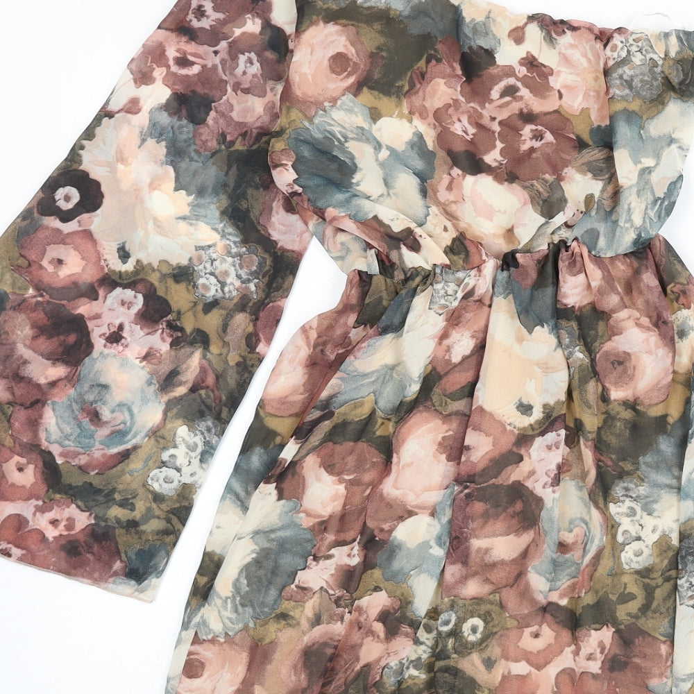 Love Womens Multicoloured Floral Polyester A-Line Size S One Shoulder Pullover - Size S/M