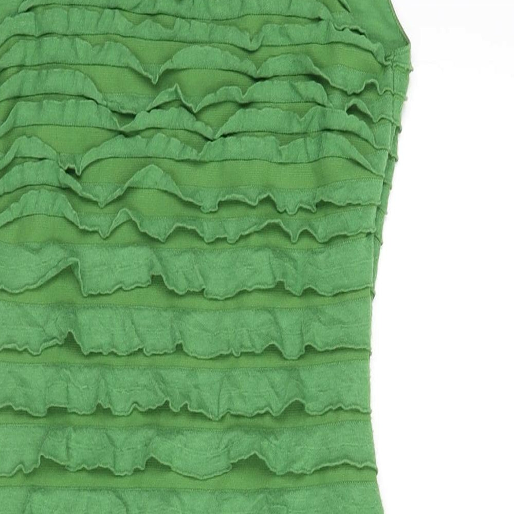 Studio M Womens Green Polyester A-Line Size XS Scoop Neck Pullover - Frills