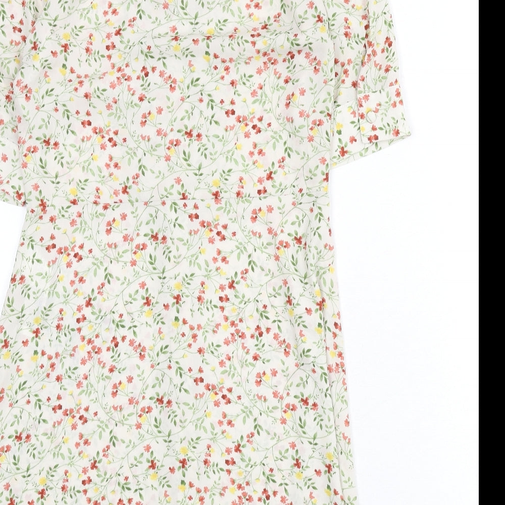 Zara Womens Multicoloured Floral Polyester A-Line Size M Round Neck Button