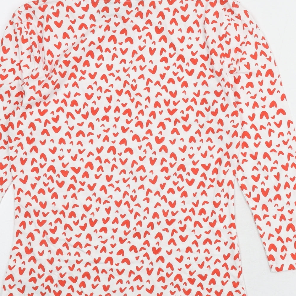 Marks & Spencer Womens White Geometric Cotton Basic T-Shirt Size 8 Boat Neck - Heart Print