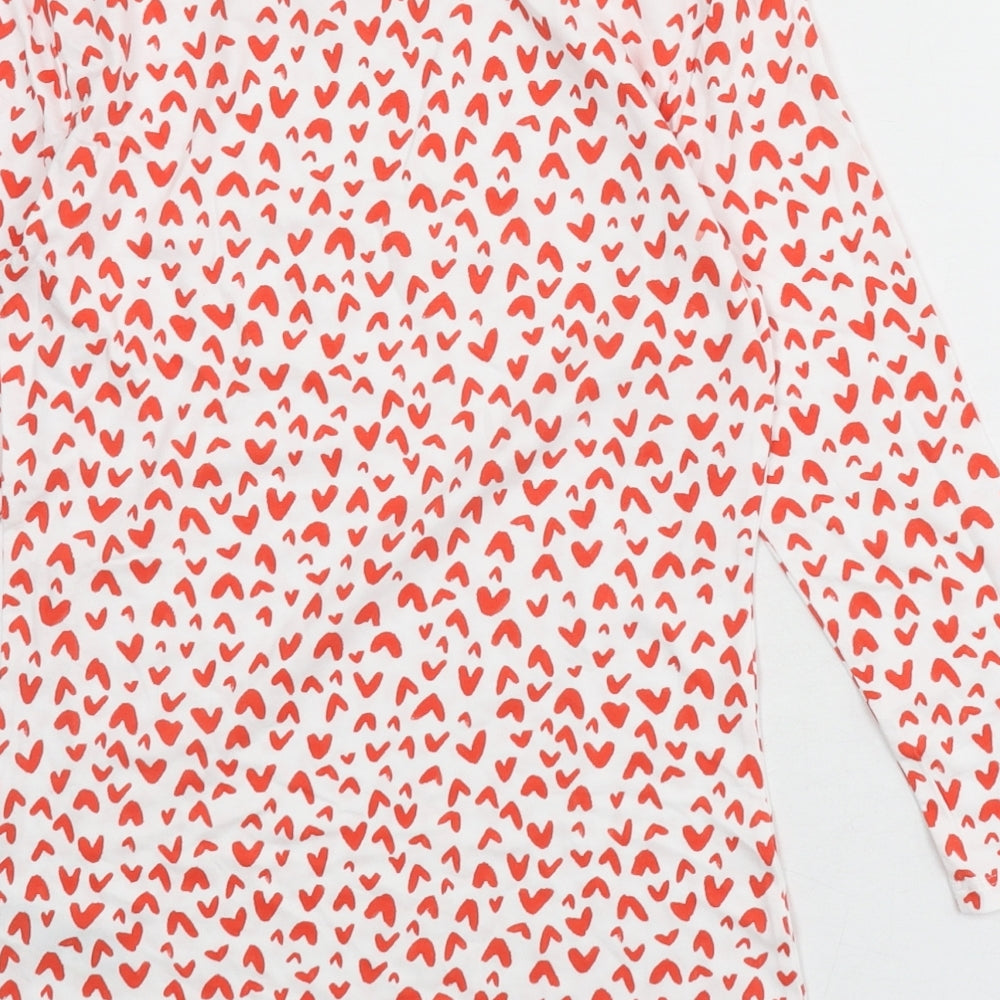 Marks & Spencer Womens White Geometric Viscose Basic T-Shirt Size 8 Boat Neck - Heart Print