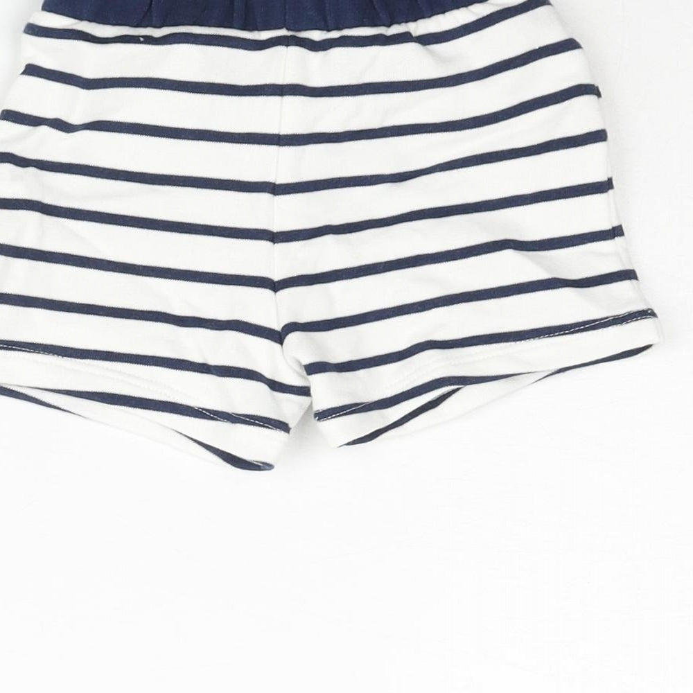 Marks & Spencer Boys White Striped Cotton Cropped Trousers Size 0-3 Months Drawstring