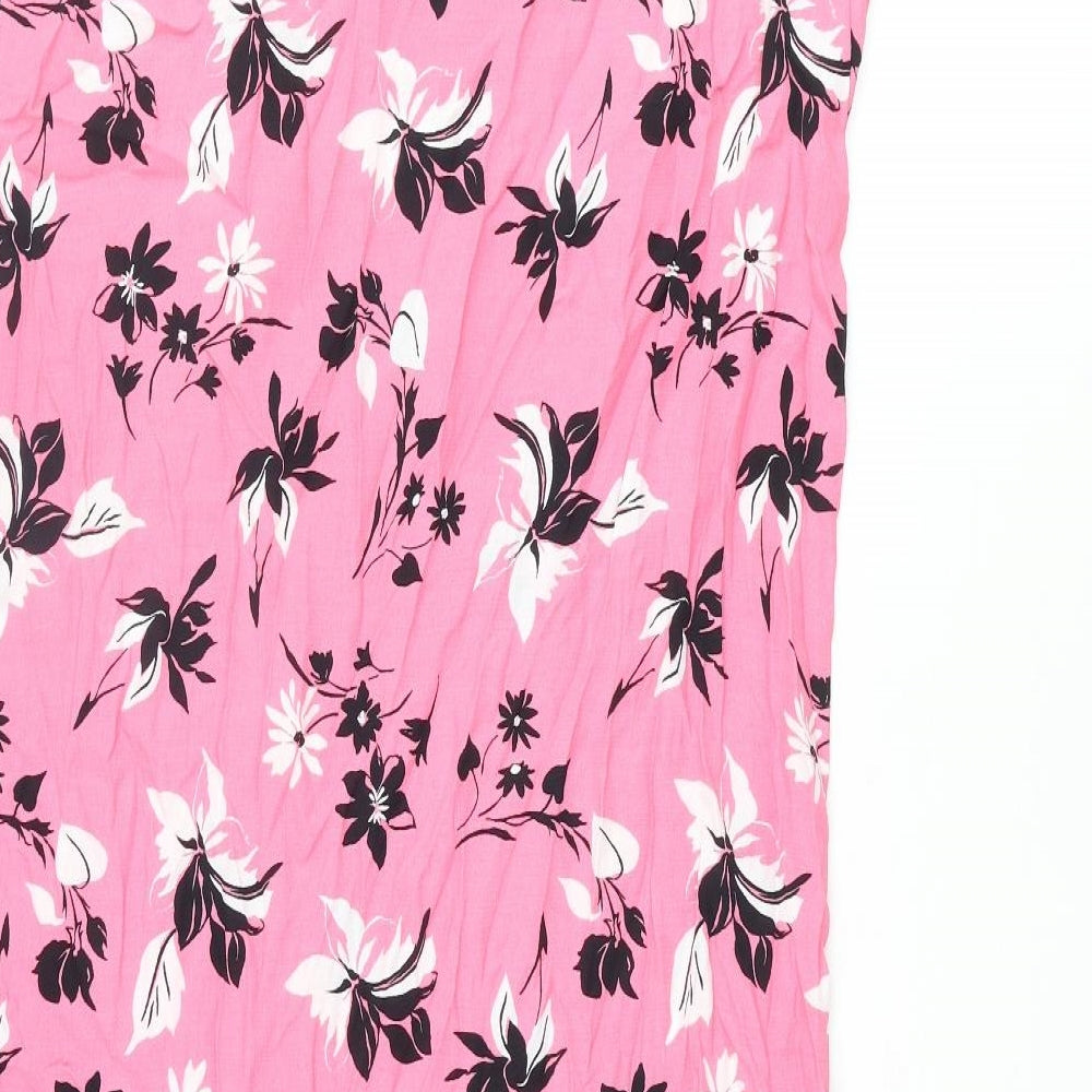 Marks & Spencer Womens Pink Floral Viscose Shift Size 14 Scoop Neck Pullover - Side Slits