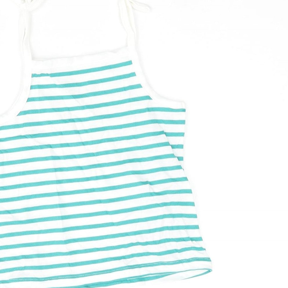 Marks & Spencer Girls Blue Striped Cotton Basic Tank Size 2-3 Years Square Neck Pullover - Embroidered Heart