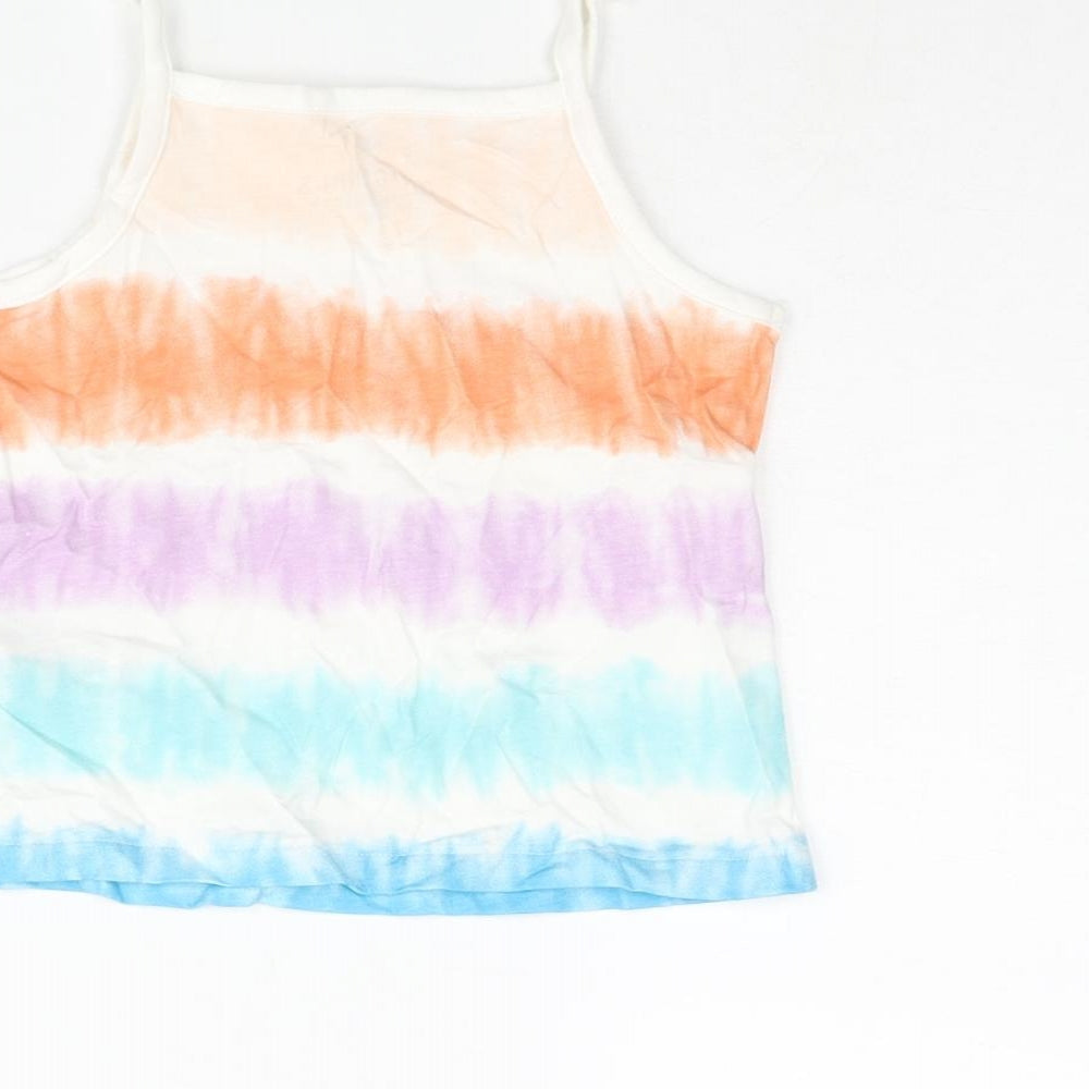 Marks & Spencer Girls Multicoloured Geometric Cotton Basic Tank Size 2-3 Years Square Neck Pullover - Tie Dye