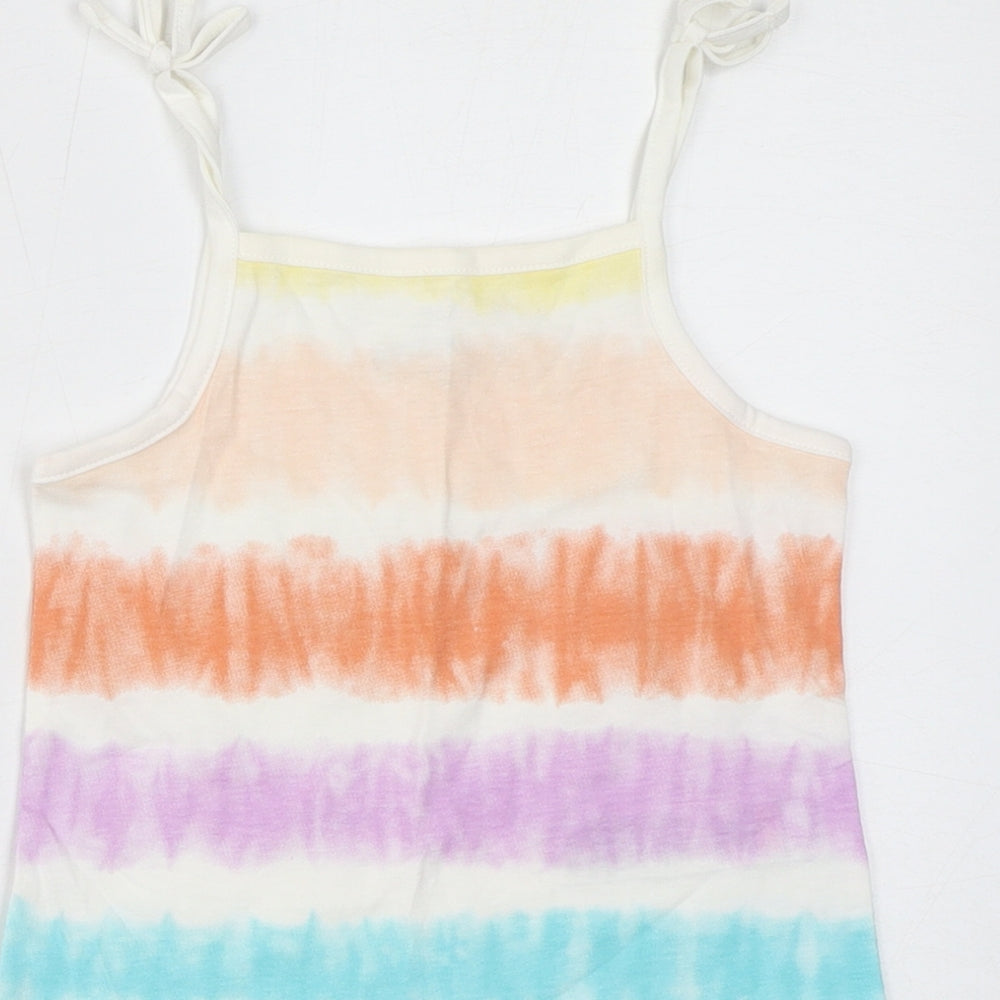 Marks & Spencer Girls Multicoloured Geometric Cotton Basic Tank Size 3-4 Years Square Neck Pullover
