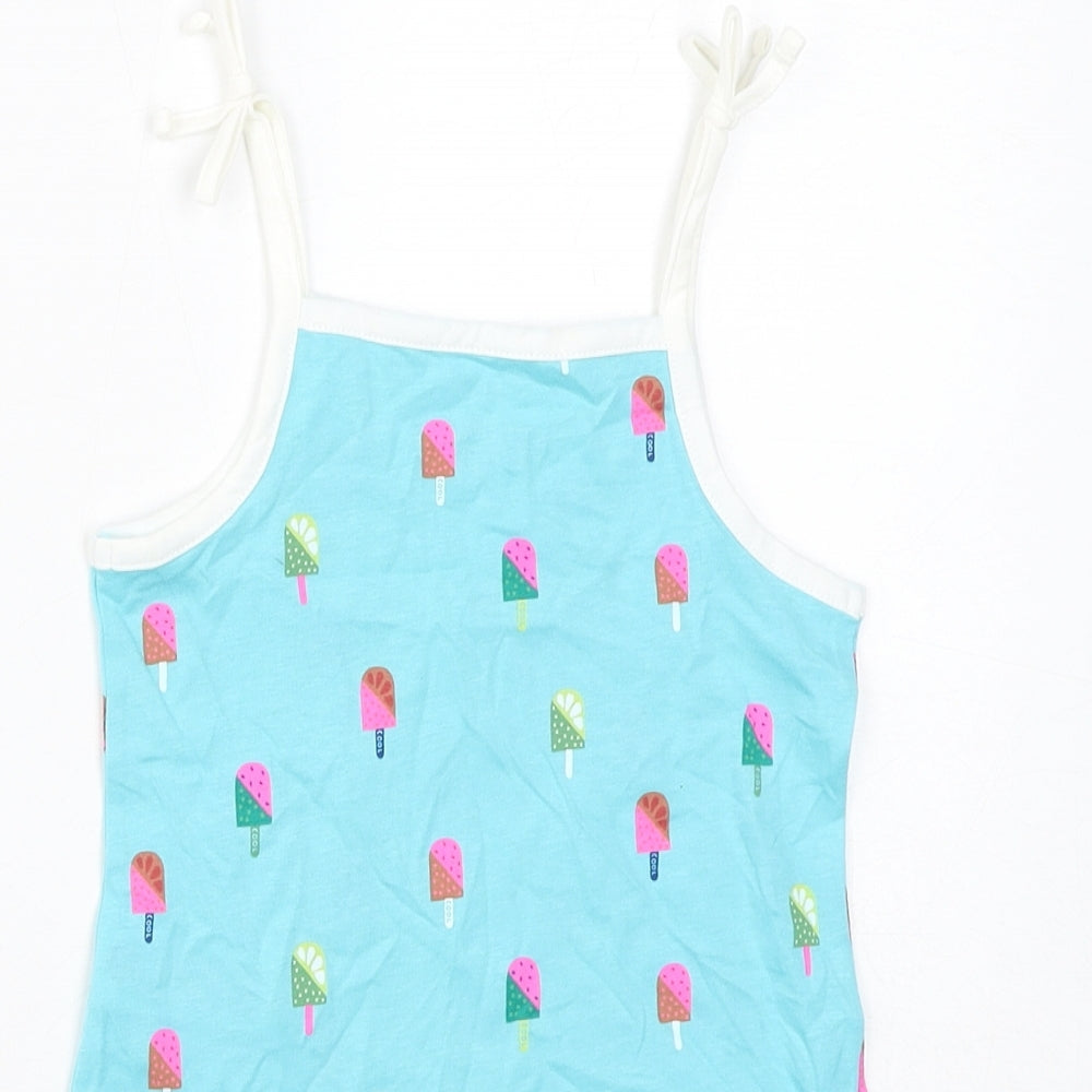 Marks & Spencer Girls Blue Geometric Cotton Basic Tank Size 2-3 Years Square Neck Pullover - Ice Lolly