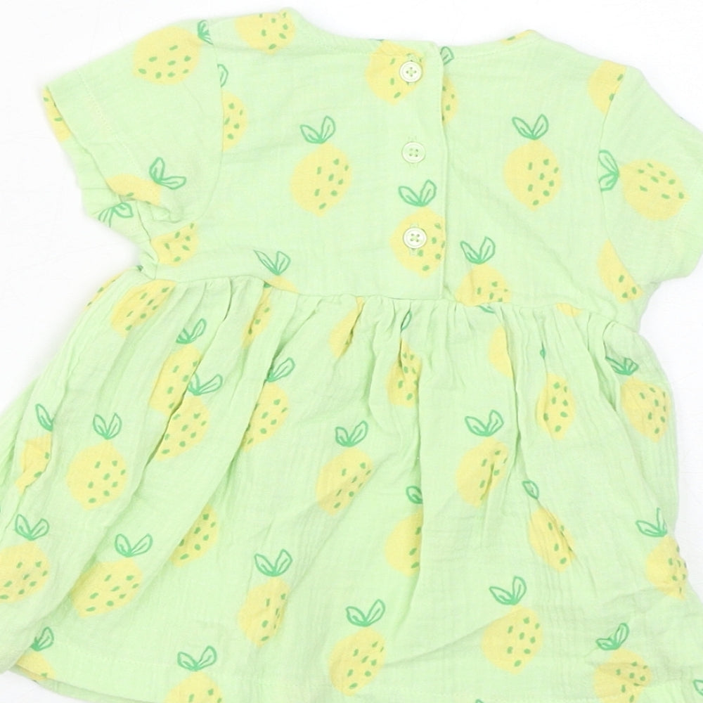 Marks & Spencer Baby Green Geometric Cotton A-Line Size 0-3 Months Round Neck Pullover - Lemons