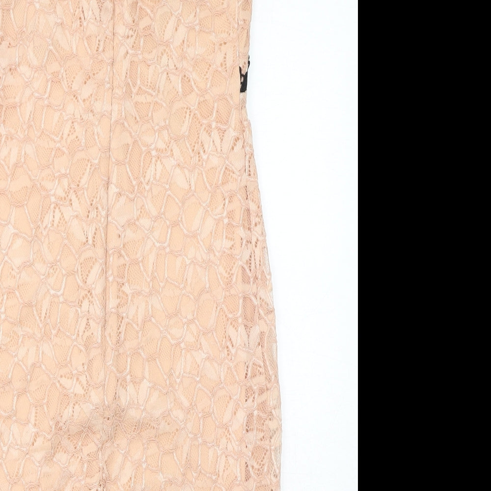 Topshop Womens Beige Polyester Bodycon Size 8 Round Neck Zip