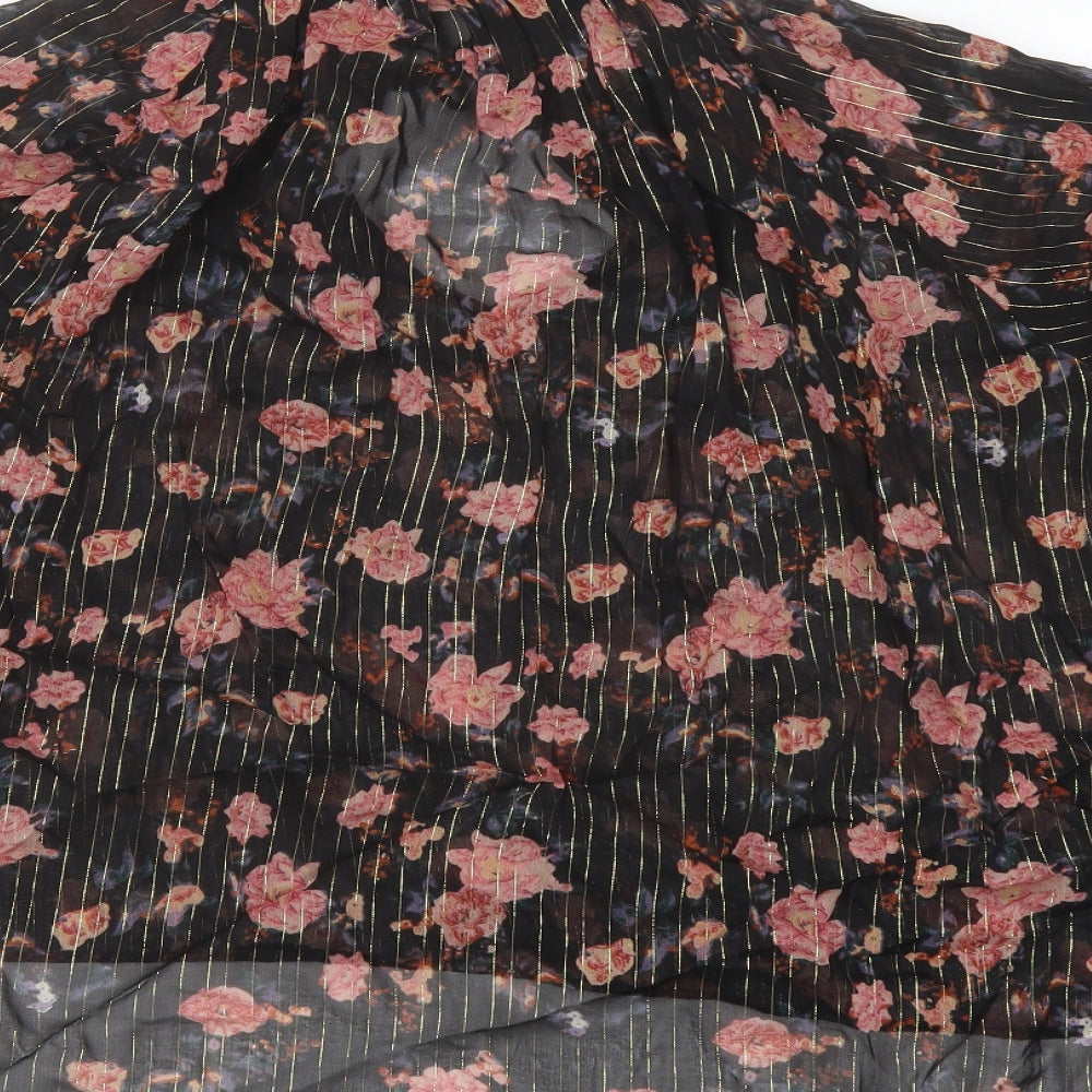 Zara Womens Black Floral Polyester Basic Blouse Size M Mock Neck