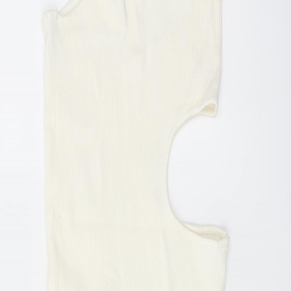 Stradivarius Womens Ivory Viscose Mini Size M One Shoulder Pullover - Cut Out
