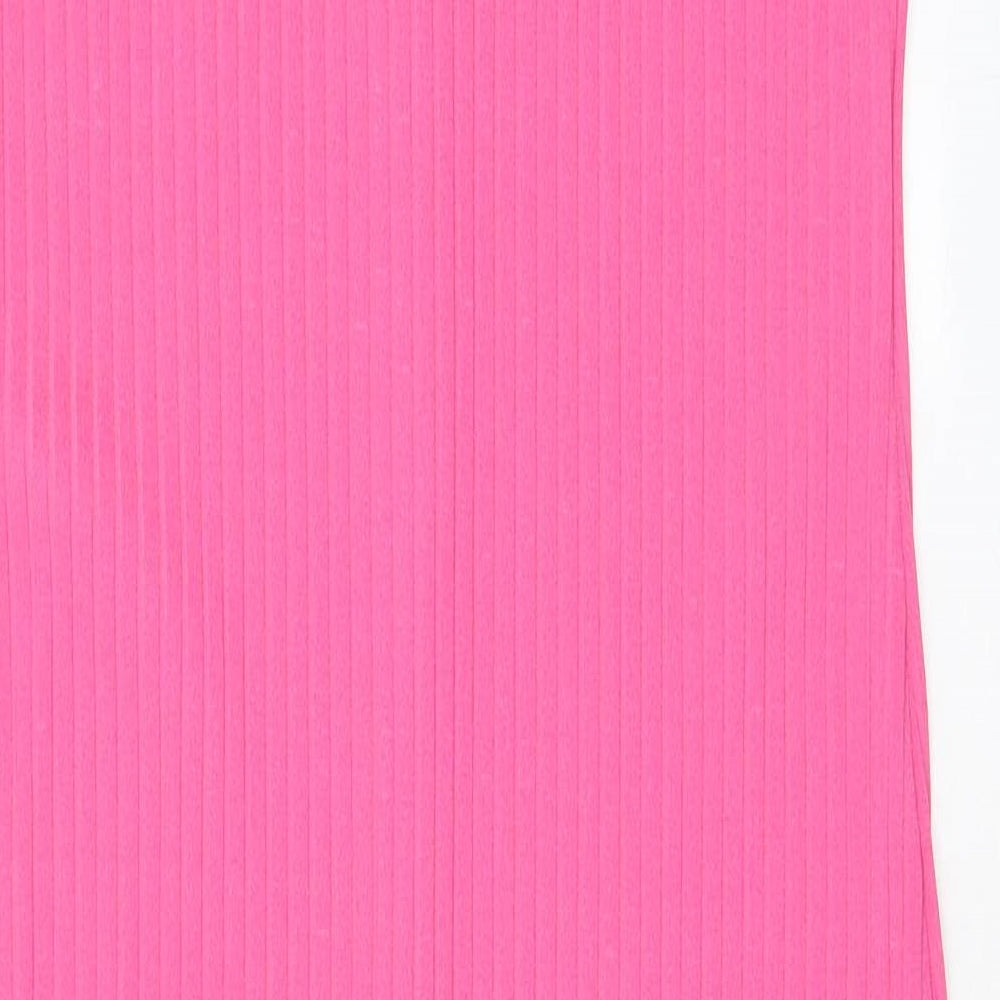 Zara Womens Pink Polyester A-Line Size L Scoop Neck Pullover - Frill, Buttons