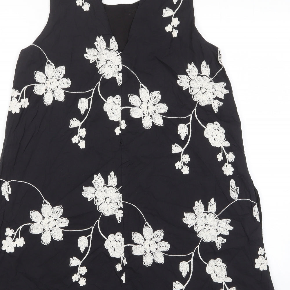 Louche Womens Black Fair Isle Cotton A-Line Size 10 Scoop Neck Button - Embroidered