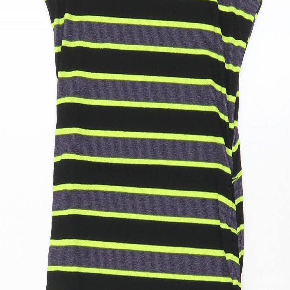 H&M Womens Multicoloured Striped Polyester Bodycon Size XS Crew Neck Pullover - Ruched Sides