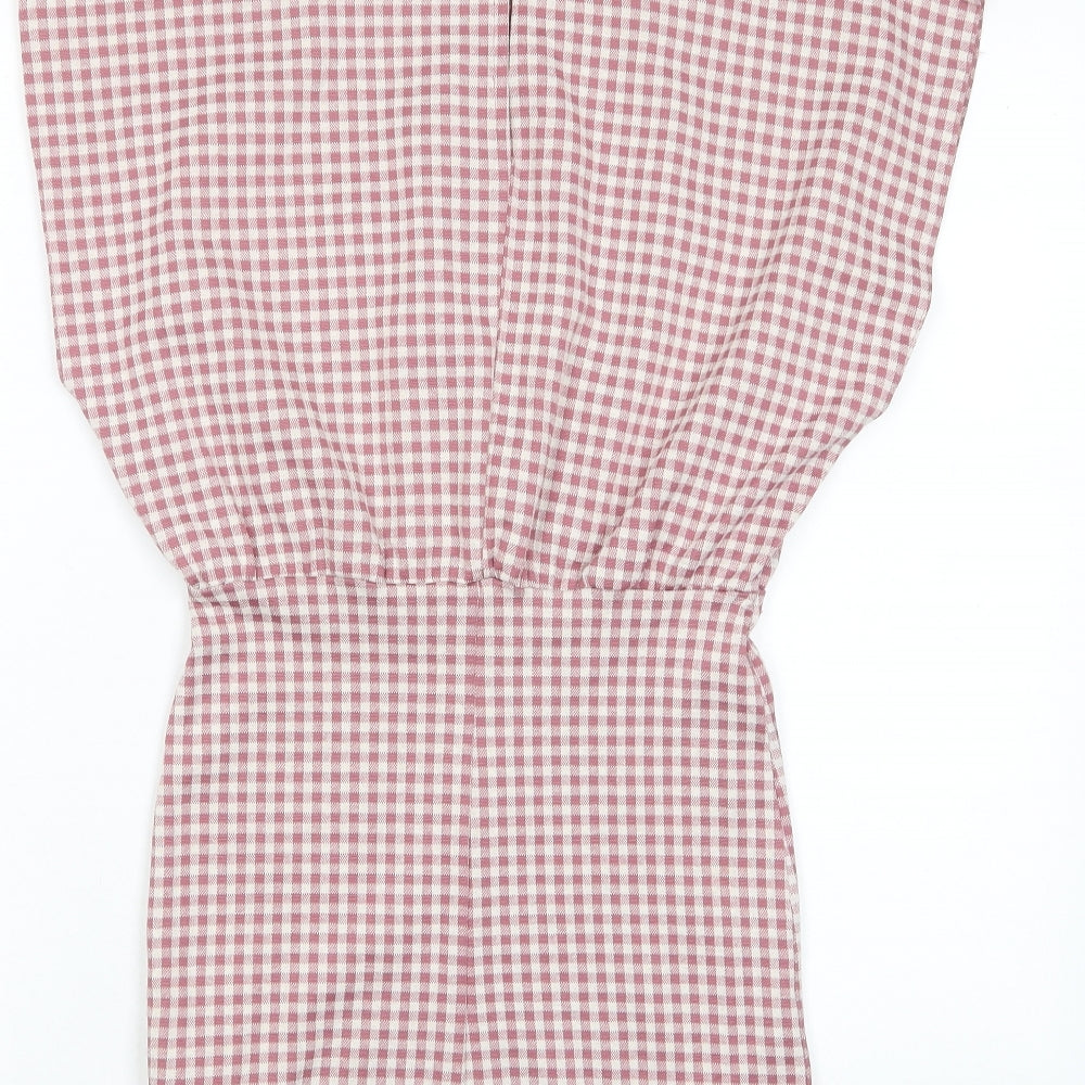 Zara Womens Pink Plaid Cotton A-Line Size S Crew Neck Button