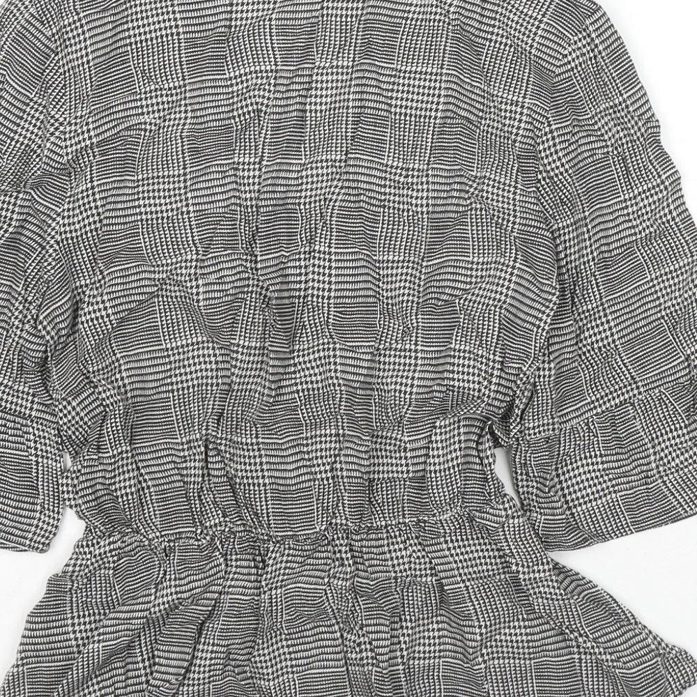 H&M Womens Black Check Viscose Basic Blouse Size 8 V-Neck