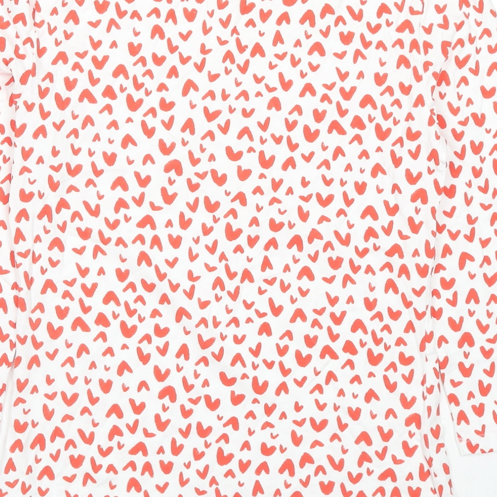 Marks and Spencer Womens Multicoloured Geometric Cotton Basic T-Shirt Size 10 Boat Neck - Hearts