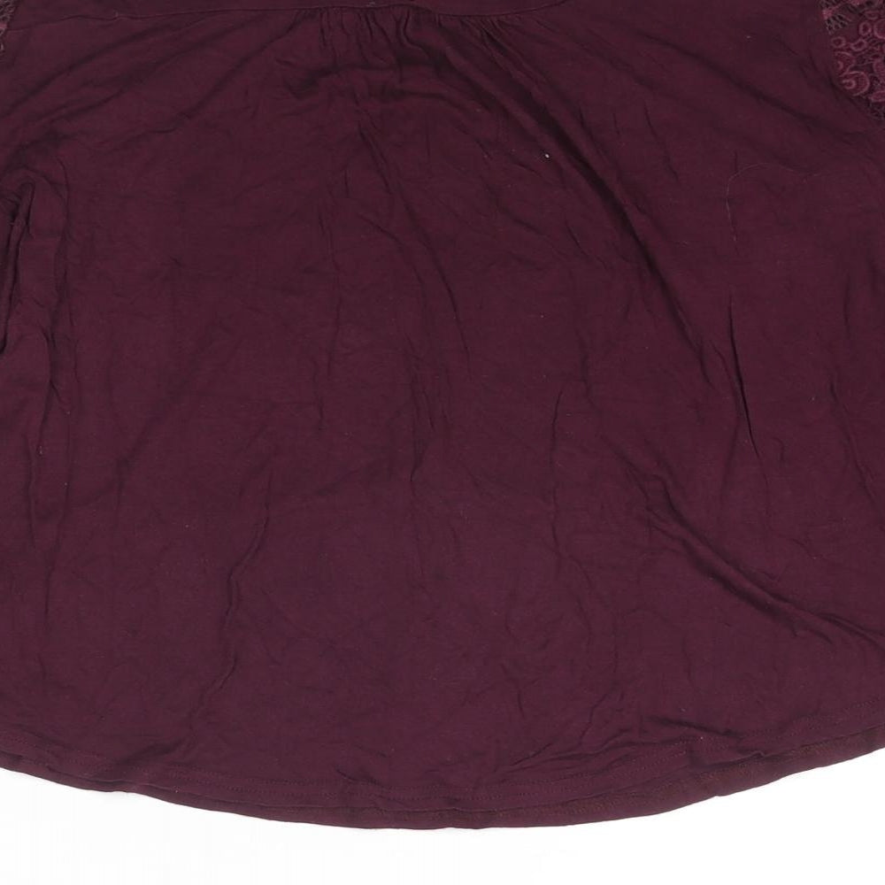 Oasis Womens Purple Viscose Basic Button-Up Size S Round Neck - Lace Detail