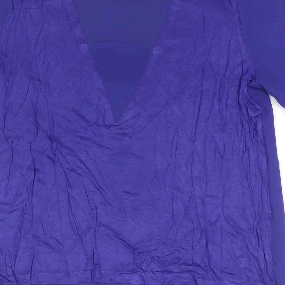 Warehouse Womens Blue Polyester Basic Blouse Size 12 Round Neck