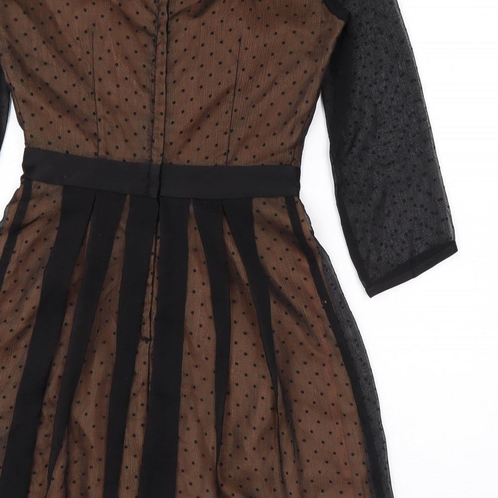H&M Womens Black Polka Dot Polyester Skater Dress Size 4 Round Neck Zip