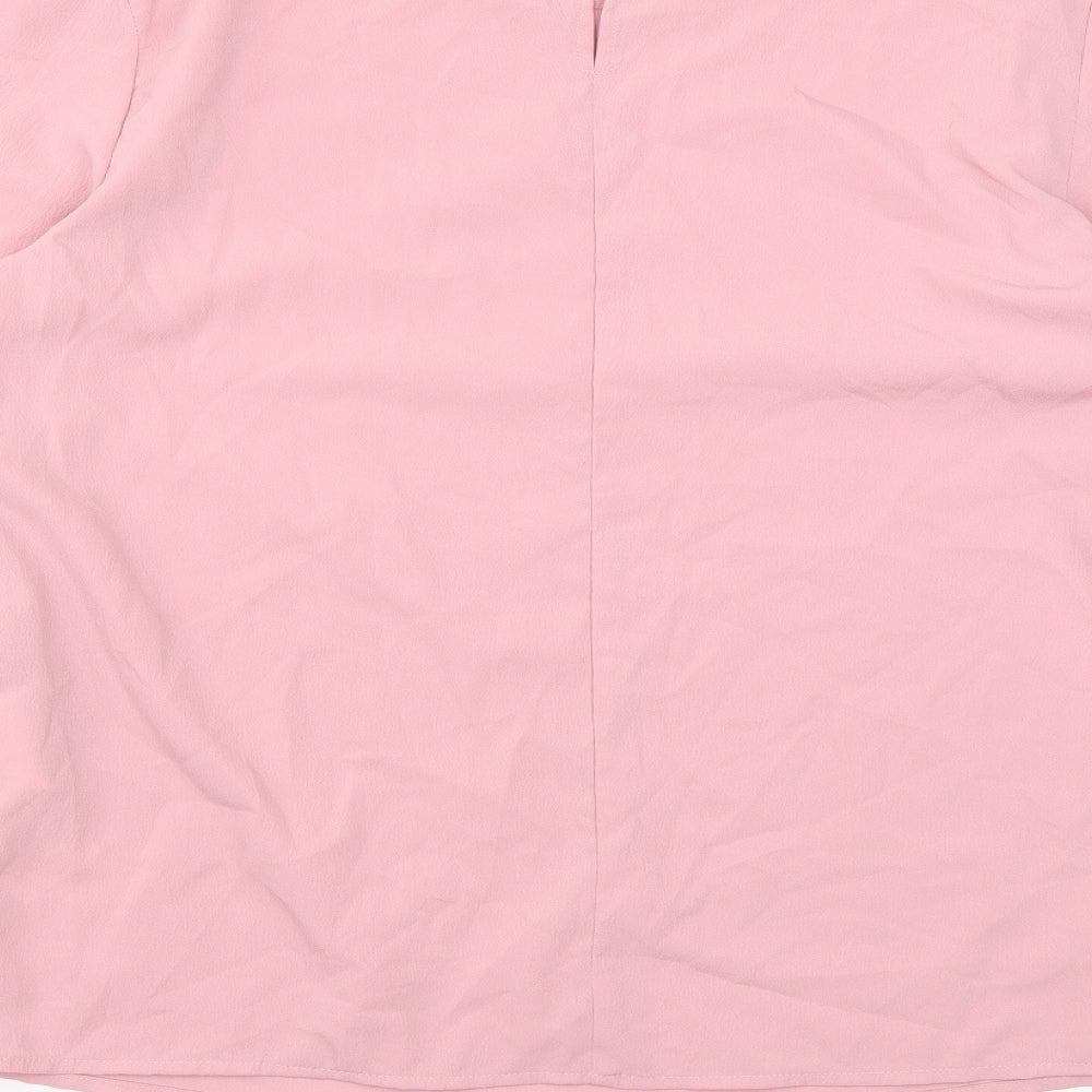 Pieces Womens Pink Polyester Basic Blouse Size S Round Neck - Lace