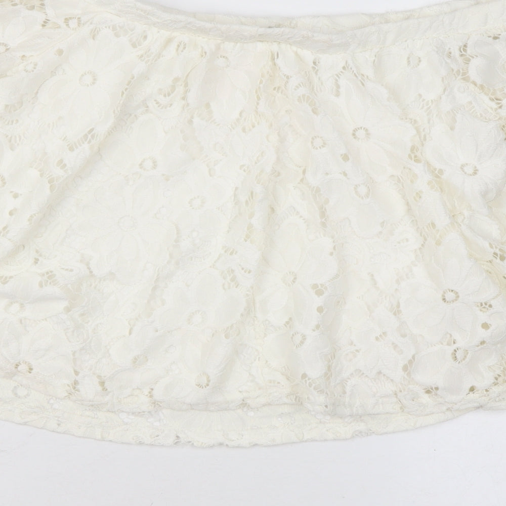 River Island Womens Ivory Floral Nylon Basic Blouse Size 8 Off the Shoulder - Lace