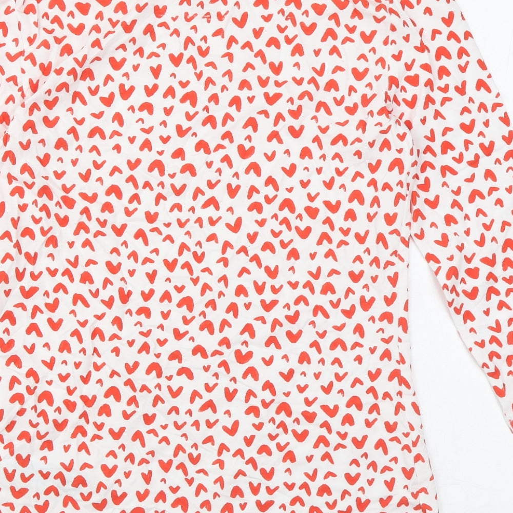 Marks & Spencer Womens White Geometric Cotton Basic Blouse Size 8 Boat Neck - Heart print