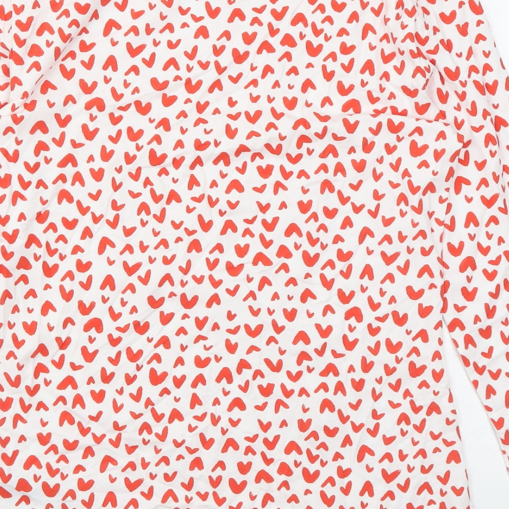 Marks & Spencer Womens White Geometric Cotton Basic Blouse Size 8 Boat Neck - Heart print