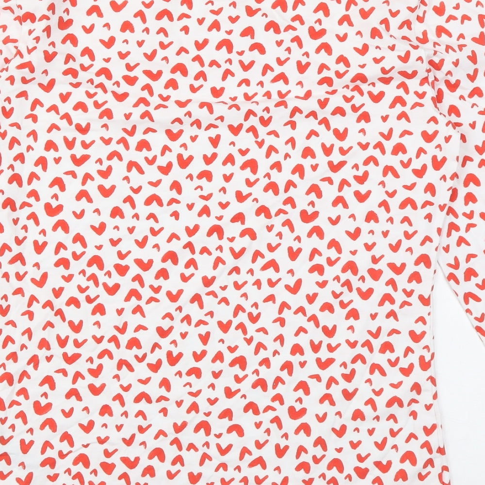 Marks & Spencer Womens White Geometric Cotton Basic Blouse Size 10 Boat Neck - Heart print