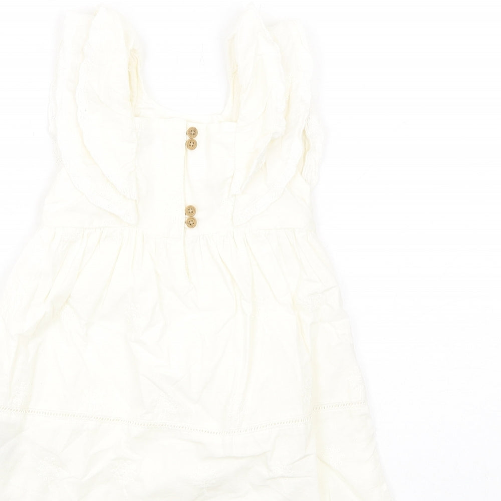 Marks & Spencer Girls Ivory Cotton A-Line Size 12-18 Months Square Neck Button