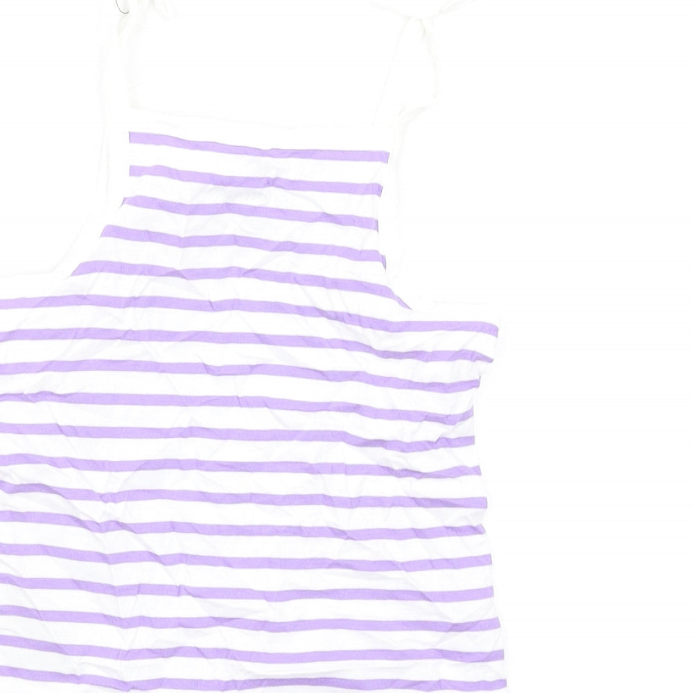 Marks & Spencer Girls Purple Striped Cotton Basic Tank Size 3-4 Years Square Neck Pullover