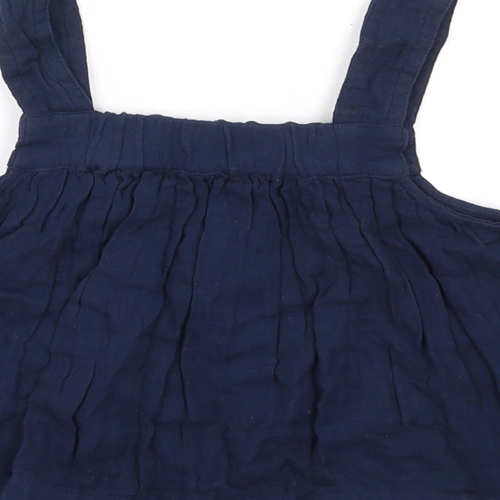 Marks & Spencer Girls Blue Cotton Basic Tank Size 7-8 Years Square Neck Pullover