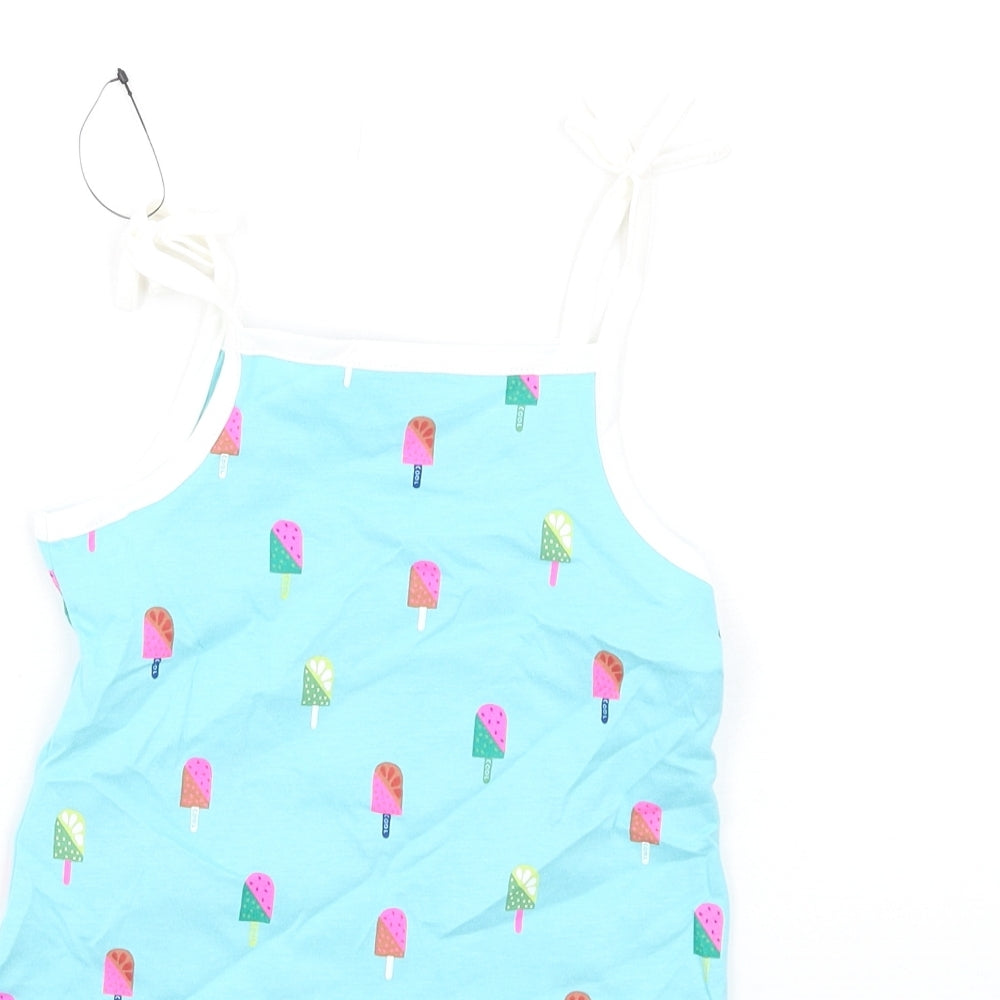 Marks & Spencer Girls Blue Geometric Cotton Basic Tank Size 2-3 Years Square Neck Pullover