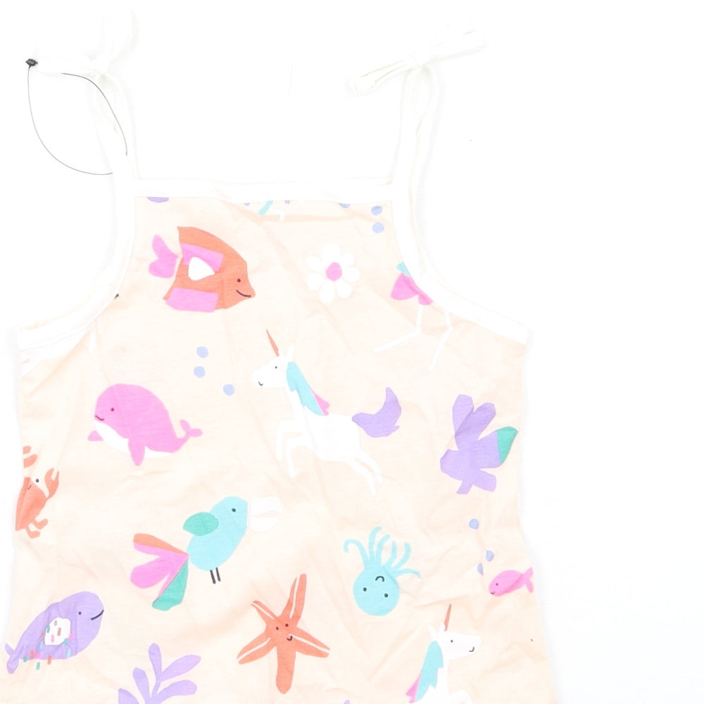 Marks & Spencer Girls Multicoloured Geometric Cotton Basic Tank Size 2-3 Years Square Neck Pullover
