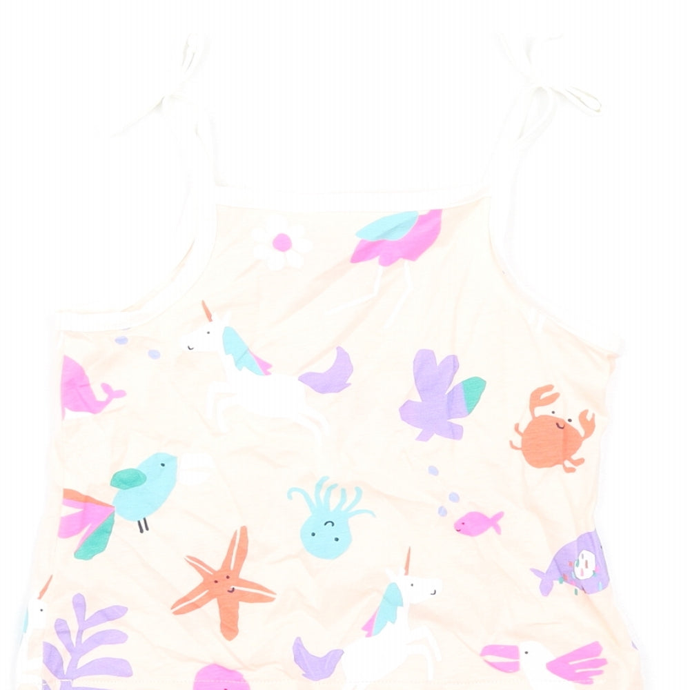 Marks & Spencer Girls Multicoloured Geometric Cotton Basic Tank Size 2-3 Years Square Neck Pullover