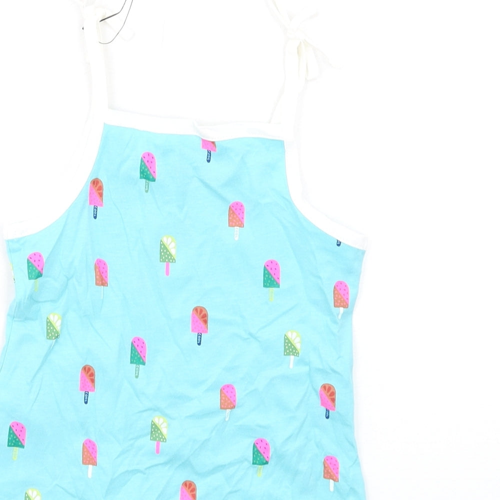 Marks & Spencer Girls Blue Geometric Cotton Basic Tank Size 2-3 Years Square Neck Pullover