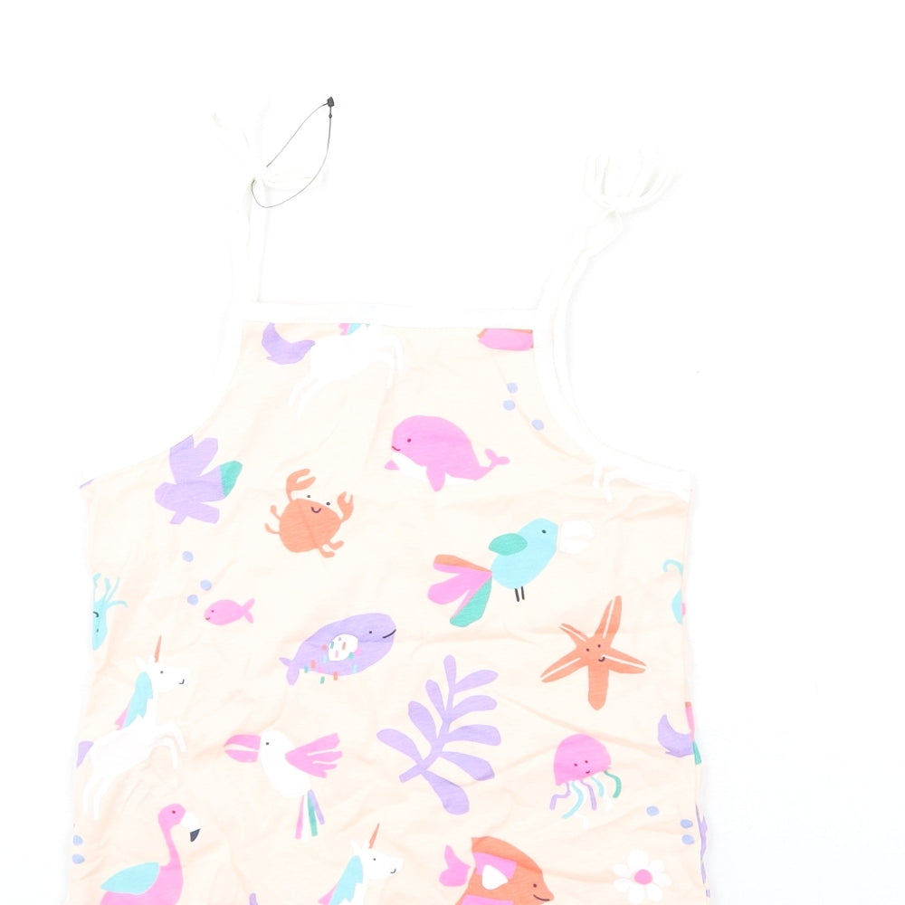 Marks & Spencer Girls Pink Geometric Cotton Basic Tank Size 5-6 Years Square Neck Pullover