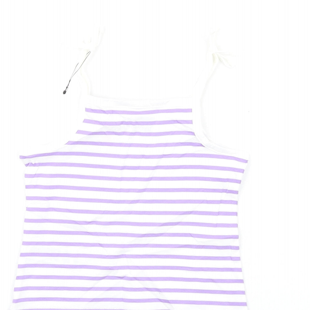 Marks & Spencer Girls Purple Striped Cotton Basic Tank Size 2-3 Years Square Neck Pullover