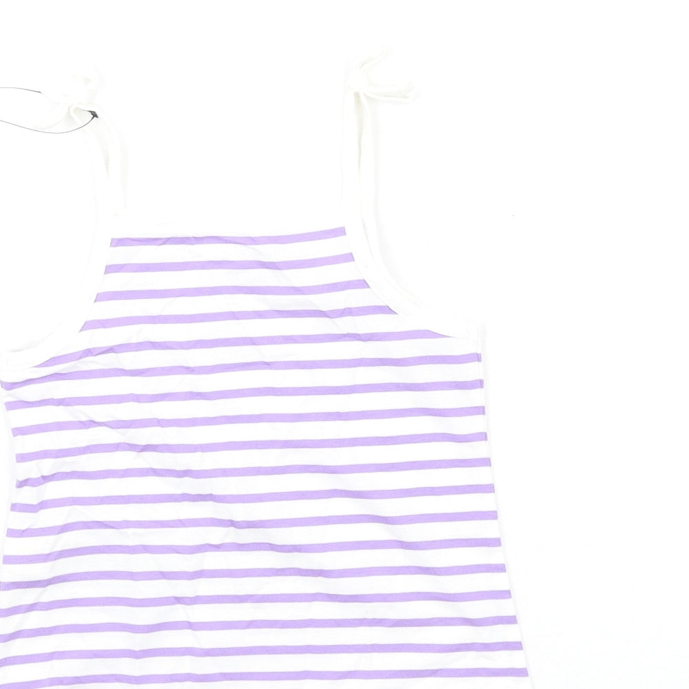 Marks & Spencer Girls Purple Striped Cotton Basic Tank Size 2-3 Years Square Neck Pullover