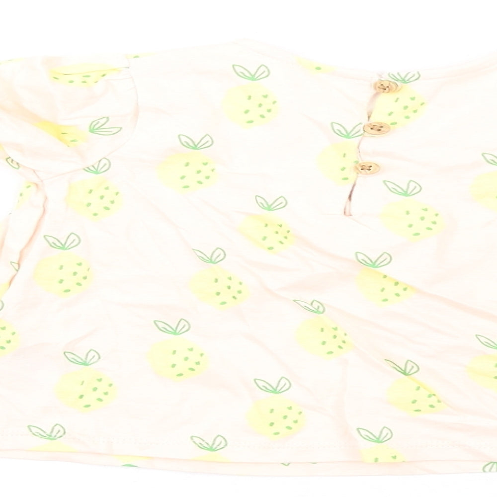 Marks & Spencer Girls Multicoloured Geometric Cotton Fit & Flare Size 12-18 Months Round Neck Button