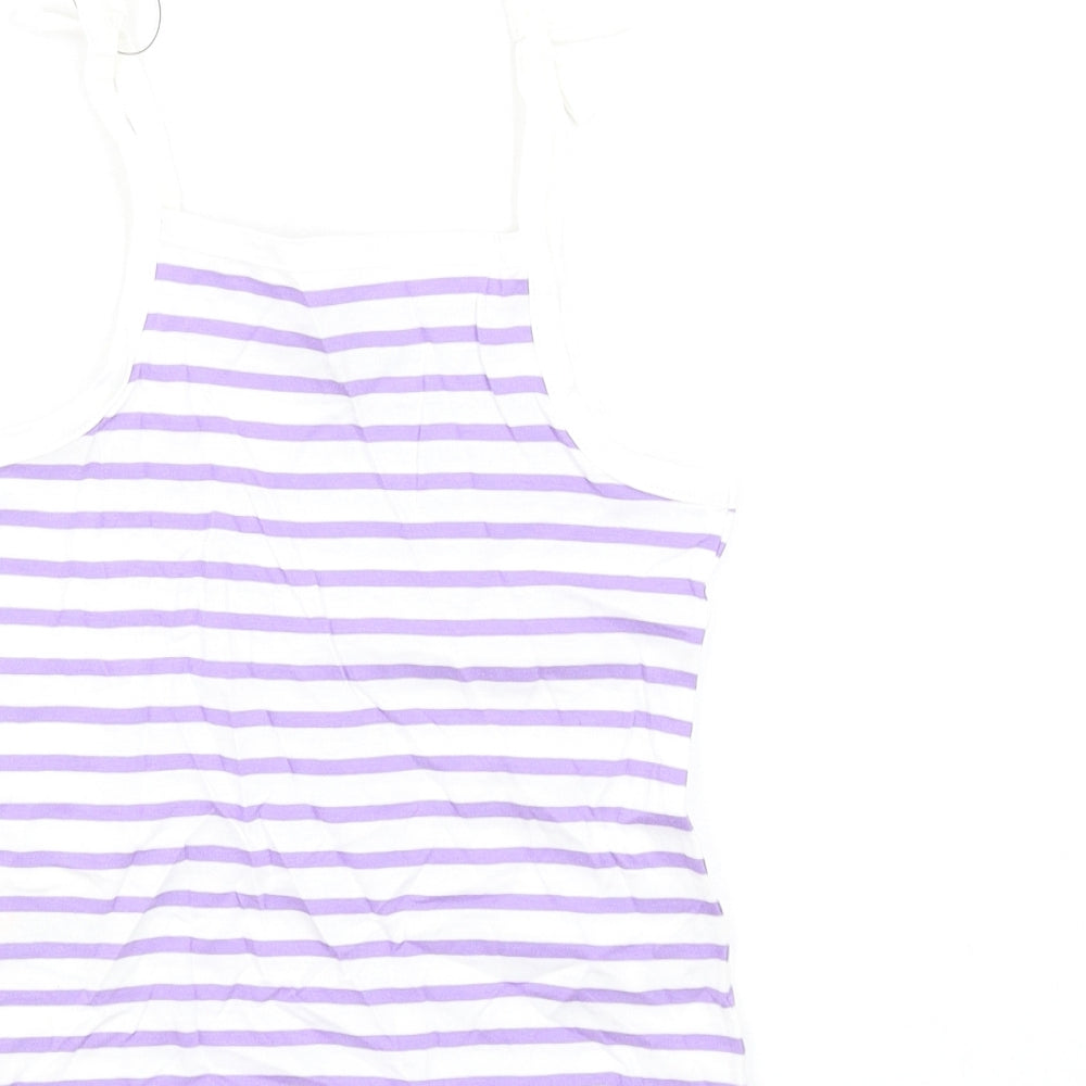 Marks & Spencer Girls Purple Striped Cotton Basic Tank Size 3-4 Years Square Neck Pullover