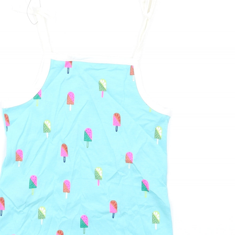 Marks & Spencer Girls Blue Geometric Cotton Basic Tank Size 2-3 Years Square Neck Pullover
