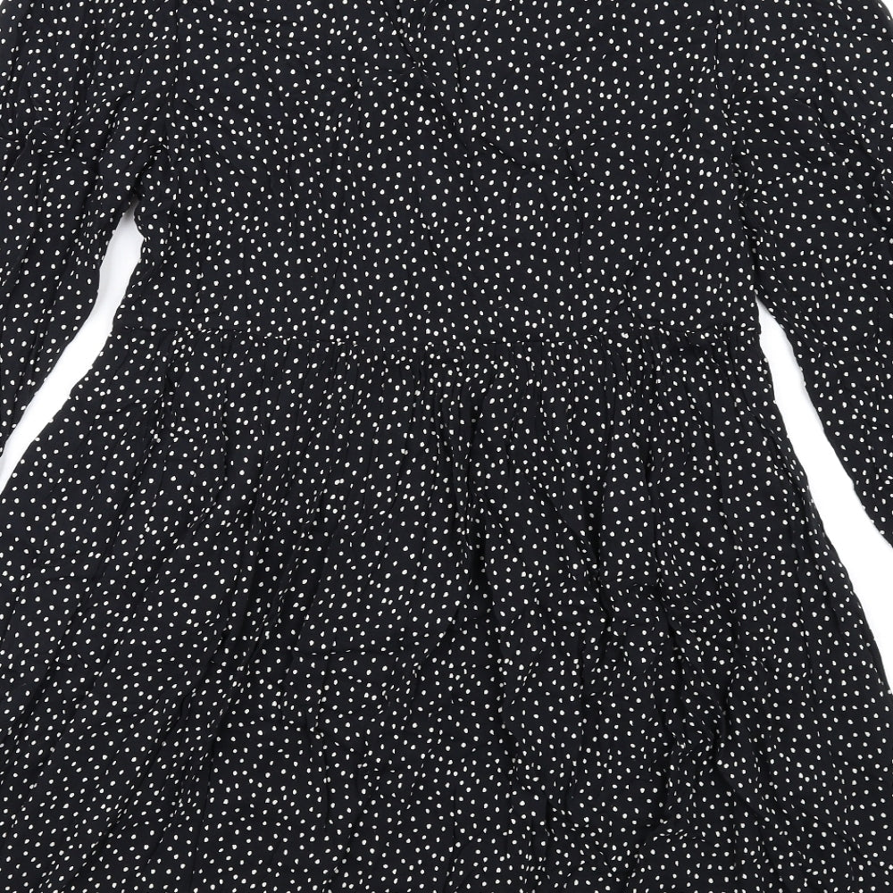 Marks & Spencer Womens Black Polka Dot Viscose Trapeze & Swing Size 14 V-Neck Pullover