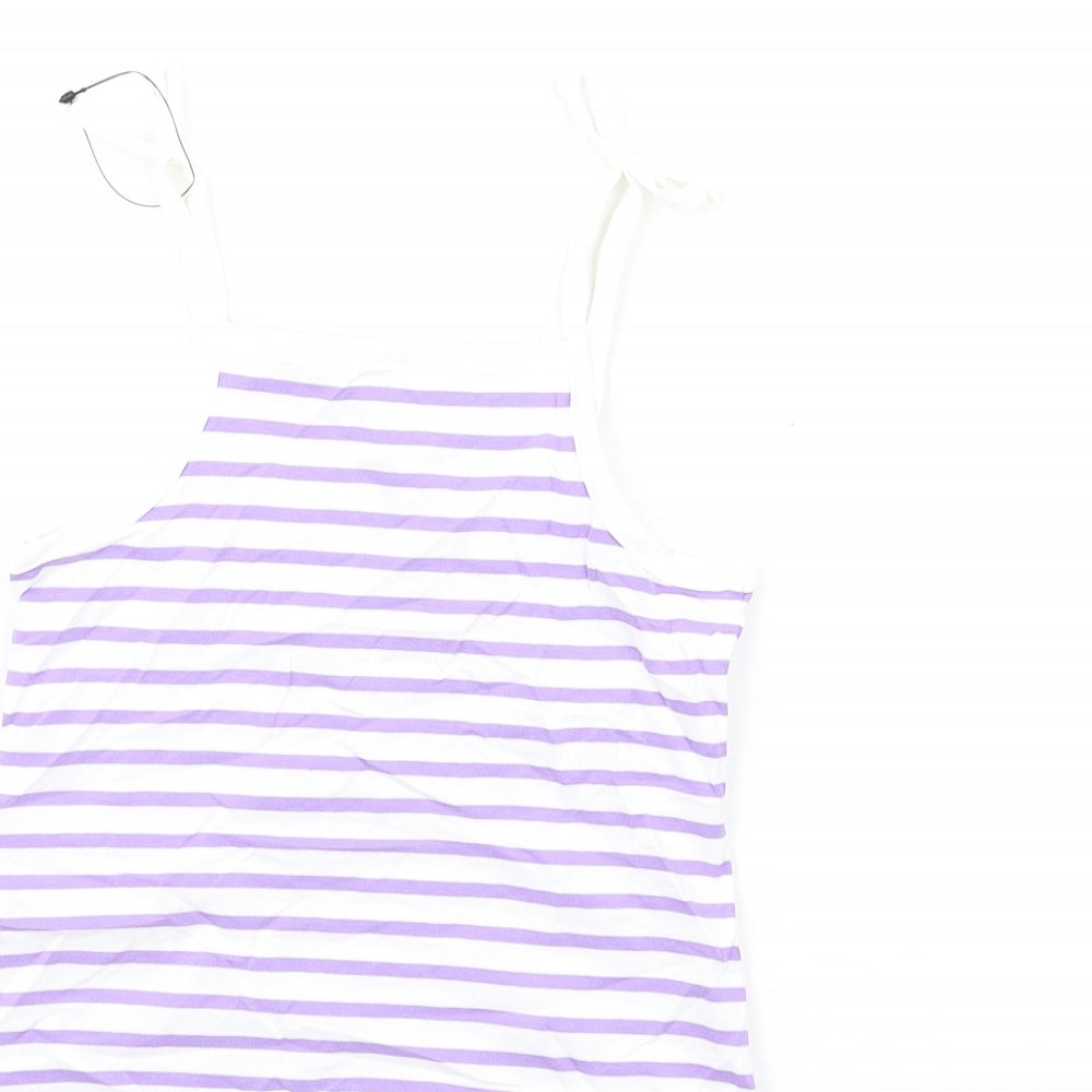 Marks & Spencer Girls Purple Striped Cotton Basic Tank Size 2-3 Years Square Neck Pullover