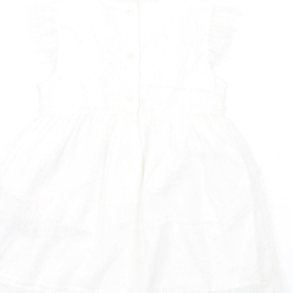 Marks & Spencer Girls White PLA Fibre Tutu Dress Size 18-24 Months Round Neck Button