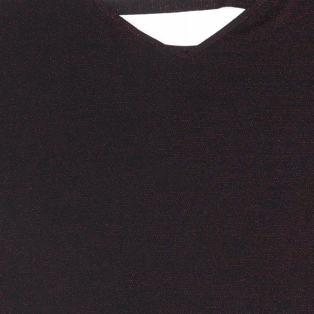 Simon Jeffrey Womens Black Nylon Basic T-Shirt Size 16 Round Neck - Glitter Detail